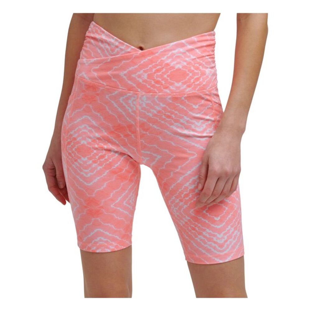 DKNY SPORT Womens Orange Stretch Printed Active Wear High Waist Shorts S